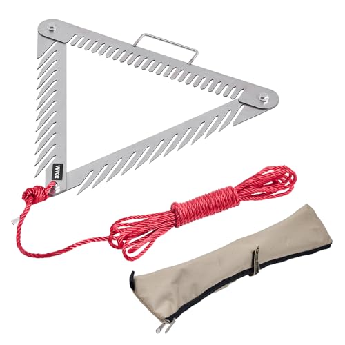 VEVOR 24in Aquatic Weed Rake, 3-Sided Lake Weed Rake with Handle, Portable and Foldable Pond Water Grass Razor, Stainless Steel Throwable Floating Pond Weeds Cutter with 30 ft Rope, for Lakes Ponds - size: 24in