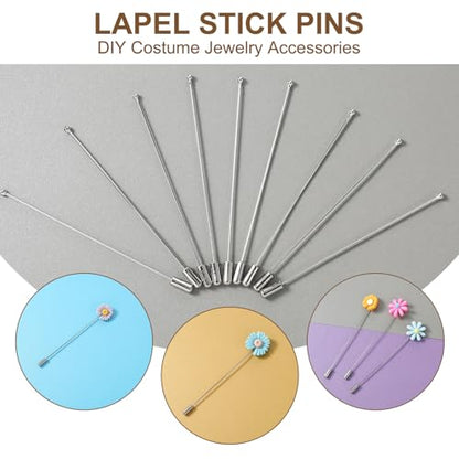 Qianyu 20 Pcs Brooch Pin Stick for Jewelry Making Silver Boutonniere Brooch Long Needle Lapel Hat Pins Round Ball Metal Safety Stick Pins Accessories for DIY Costume Suit Tie Scarf Badge Craft