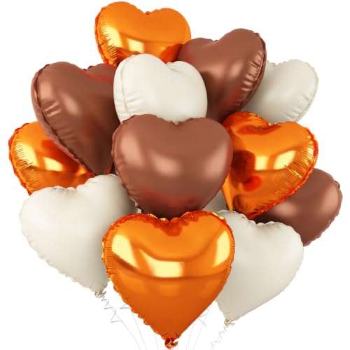 Orange White Brown Heart Balloons,12Pcs 18Inch Heart Shaped Balloons - color: Orange White Brown