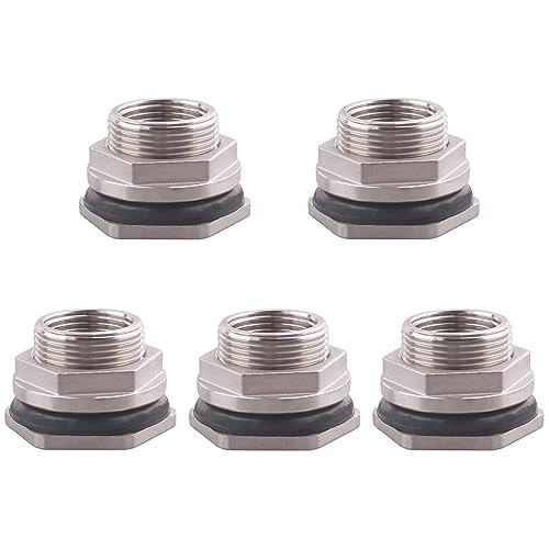 DERNORD 3/4" Female Bulkhead Water Tank Connector Stainless Steel Bulkhead Fittings Pack of 5 - size: 3/4 Inch, style: Pack of 5
