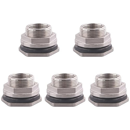 DERNORD 3/4" Female Bulkhead Water Tank Connector Stainless Steel Bulkhead Fittings Pack of 5 - size: 3/4 Inch, style: Pack of 5