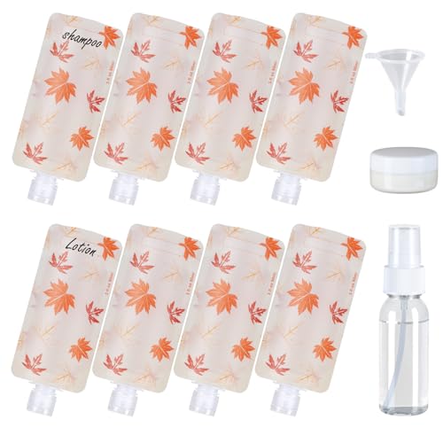 PACKISM 11 Pack Travel Pouches for Toiletries - 90ml 3 oz Liquid Container - color: 11pcs, Active Red Maple Leaf, style: Adventure & Cruise Specific