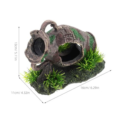 Aquarium Ruins Ancient Vase Shrimp Caves Resin Pot Decoration Broken Vase Fish Tank Landscaping Decor Realistic Hideout Shelter for Freshwater Fish and Shrimp Tanks