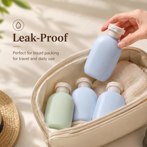 DEMORA 3.4oz Refillable Empty Plastic Travel Bottles Set, 8 Pcs Leak Proof Squeeze Bottles with Flip Cap, TSA Approved Travel Containers for Shampoo, Conditioner, Lotion, Toiletries