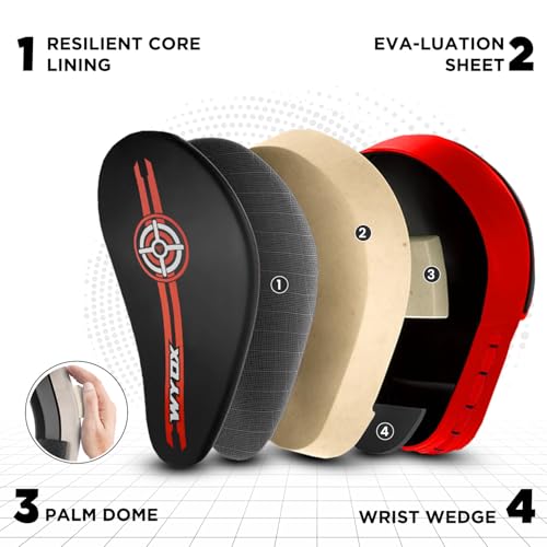 WYOX Gel Boxing Hand Wraps & Curved Focus Mitts Bundle for Men & Women Adults – 80cm Wrist Straps, Padded Knuckle Support, Neoprene Inner Glove Gel Padding, MMA Muay Thai Kickboxing Training Pads