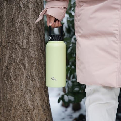 Konokyo 18 oz Insulated Water Bottle Stainless Steel Sport Bottles with 3 Lids,Macaron Green - color: Macaron Green, size: 18 Ounces