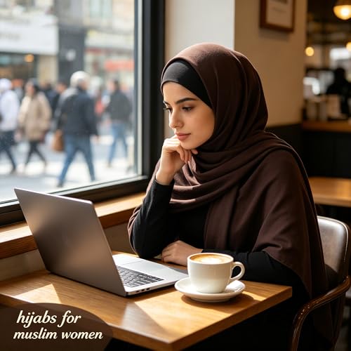 Hijab Scarf for Women, 3PCS Set with Undercap and Hijab Clip Lightweight Modal Muslim Head Wrap Scarf for Daily - color: Sy10-coffee Hijab+black Undercap