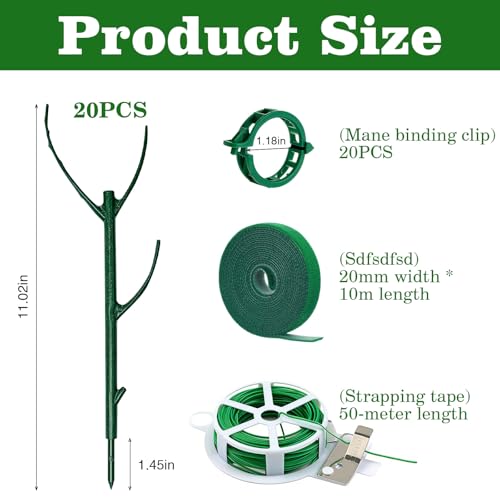 20 Pcs Stackable Plant Support Stakes Monstera Plant Support with Roll Cable Ties, Clips and Velcro Cable Ties for Indoor Outdoor Plants Garden Accessories for Potted Pothos Philodendron Vine Plants