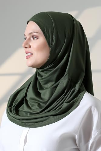 ihvan online, Women’s Ready to Wear Instant Hijab, Soft One-Piece Headscarf, Stretch Hijab for Daily Wear, Prayer & Travel - color: Green