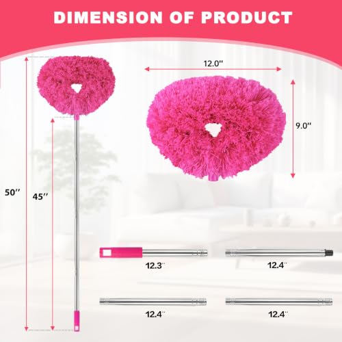 Ceiling Fan Cleaner Duster Reusable Microfiber Ceiling Fan Blade Cleaner Removable Duster with Extension Pole Adjusts 13 to 49.7 Inch for Cleaning Walls Bookshelves Furniture Door Window Top (Rosy) - color: Rosy