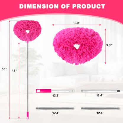 Ceiling Fan Cleaner Duster Reusable Microfiber Ceiling Fan Blade Cleaner Removable Duster with Extension Pole Adjusts 13 to 49.7 Inch for Cleaning Walls Bookshelves Furniture Door Window Top (Rosy) - color: Rosy