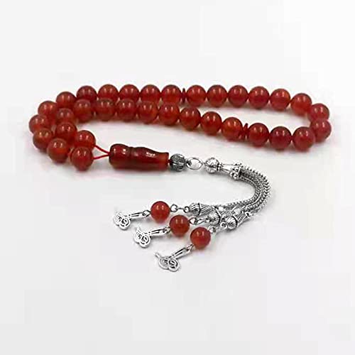 Tasbih Natural Red agates Stone Gemstones misbaha Muslim Adha eid Gift Islamic Accessories 33 Beads Bracelet Rosary Bead on Hand (10mmx33beads, red Agate) - size: 10mmx33beads