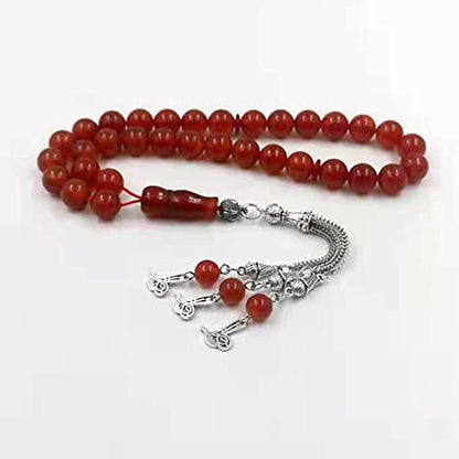 Tasbih Natural Red agates Stone Gemstones misbaha Muslim Adha eid Gift Islamic Accessories 33 Beads Bracelet Rosary Bead on Hand (10mmx99beads, red Agate) - size: 10mmx99beads