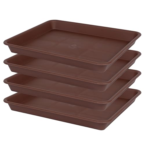 VUWEZ 4 Pack Plant Saucer Tray Rectangular, Plant Saucers for Indoors, Heavy Sturdy Plastic Plant Drainage Trays, Plant Drip Trays for Pots, Seed Starter Growing Tray (11 x 9 inch, Chocolate) - color: Chocolate, size: 11'' x 9'' x 1.2'' (4 pack)
