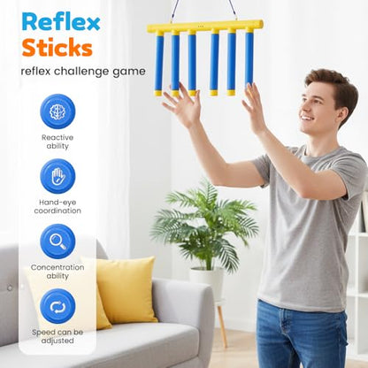 Reflex Sticks Rebounce Game, Reflex Challenge Game, Falling Sticks Reaction Time Trainer with Adjustable Speed Modes for Home, Office & Team Activities (Blue) - color: Blue