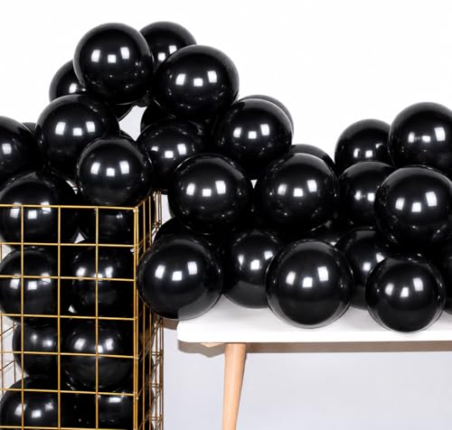 Black 12 Inch 100 Pcs Latex Balloons Helium Thicken Balloons Party Decorations (Black) - color: Black