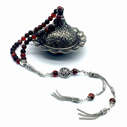 Design - New Long & Stylist Tassels Worry Beads - Prayer Beads (8 mm-33 Beads) Tesbih-Tasbih-Tasbeeh-Misbaha-Subha-Sebha-Sibha-Rosary (Miracle Agate - Twin Tassel) - color: Miracle Agate - Twin Tassel