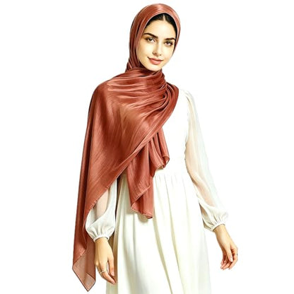 Women Premium Hijab Head Scarf Lightweight Shimmer Scarves Crepe Wedding Shawls and Wraps for Evening Dresses Shiny - color: Light Orange