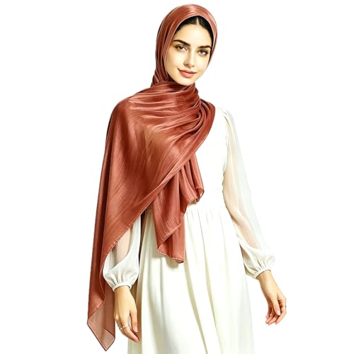 Women Premium Hijab Head Scarf Lightweight Shimmer Scarves Crepe Wedding Shawls and Wraps for Evening Dresses Shiny - color: Light Orange