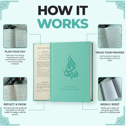 Salam Journal, Islamic Daily Planner with Prayer Tracker, Daily Hadith and Duas, Undated Layout with 6 Month Coverage, Ramadan and Eid Gift for Muslims, Ramadan Planner (Mint Green) - color: Mint Green