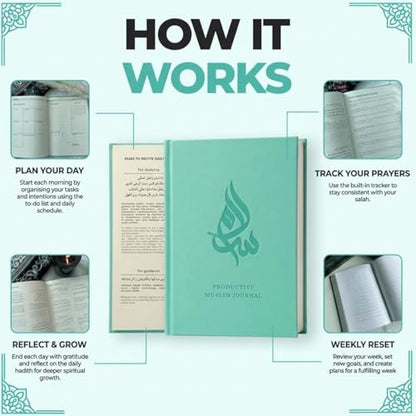 Salam Journal, Islamic Daily Planner with Prayer Tracker, Daily Hadith and Duas, Undated Layout with 6 Month Coverage, Ramadan and Eid Gift for Muslims, Ramadan Planner (Mint Green) - color: Mint Green