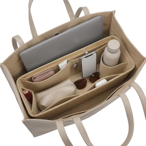 Felt Purse Organizer Insert, Lightweight Multi Pocket Shape - color: Beige, size: XXL