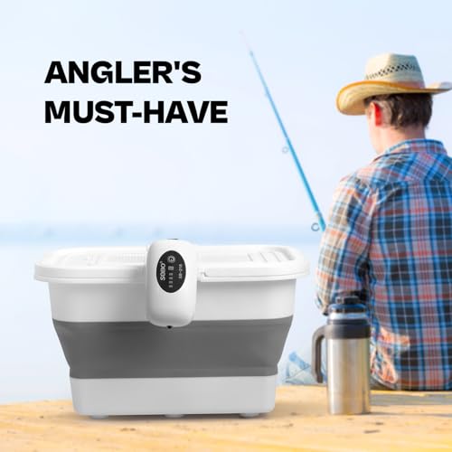 VEYWANE Live Bait or Fish Bucket with Aerator, 14 Quarts Multi-Function Collapsible Fishing Container Box with Rechargeable Air Pump - color: Aerator Only