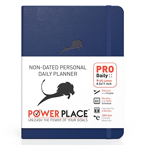 Day Planner - Professional Goal Planner, Calendar & Gratitude Journal to Increase Productivity, Time Management & Happiness - Vegan Leather Softcover, 24 Hourly, Undated 6 Months Work Planner - color: Blue, size: Large