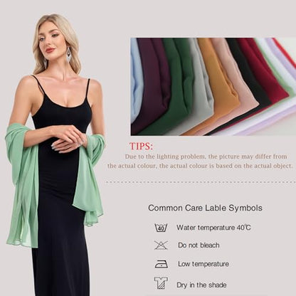 Shawls and Wraps for Evening Dresses Sheer Chiffon Women Elegant Soft Silky Wraps Wedding Bridal Scarf - color: Dusty Sage, size: 79*18‘’