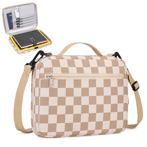 Bible Cover Case for Women Large Bible Cover for Girls Bible Study Supplies Accessories with Handle and Shoulder Strap | Durable - color: Bible- Checked Brown White