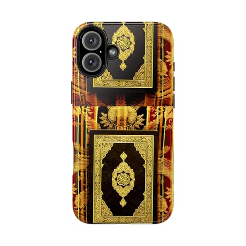 Islamic Quran Cover Phone Case Tough Phone Case, Gold Ornate Holly Quran Cover Gift for Hafiz-Compatible with iPhone 16 Plus