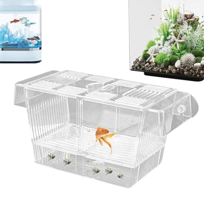 1/2 Fish Acclimation Box - Acrylic Hatchery Incubator Tank, Fish Breeder Box with 2 Suction Cups | Easily Install Breeding Isolation Box, Floating Breeding Box for Baby Fishes Shrimp Betta Guppy - size: Large