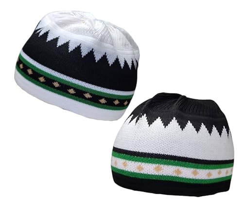 Set 2 PCS Muslim Beanies Kufi Hat for Men AMN-225B Skull Cap Islam Taqiyah Takke Eid Ramadan Gift - color: Color a