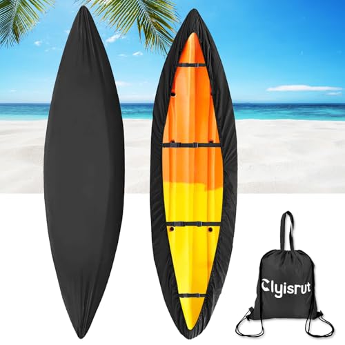 10-16FT Waterproof Kayak Covers for Outdoor Storage, Canoe Cover Accessories, Boat Cover Oxford Shade Marine Cockpit Dust Cover UV Protection Ultra Sunblock Shield for Fishing Boat Kayak Canoe - color: Black, size: 11.8-13ft