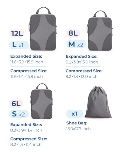 Bagsmart Compression Packing Cubes, Travel Bag Cruise Ship Essentials - color: Grey, size: 6 Set