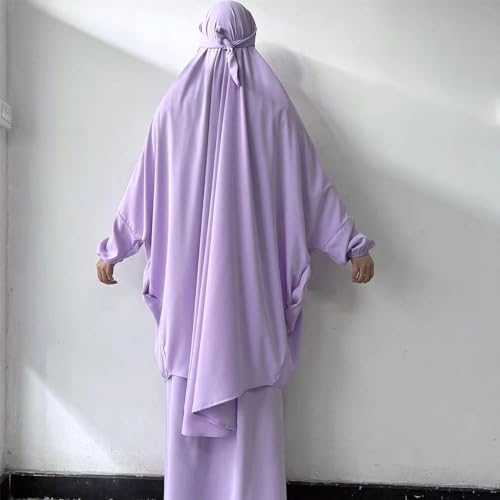 ODIZLI Two Pieces Jilbab and Dress for Muslim Women Long Khimar and Skirt Available for Prayer - color: Light Purple