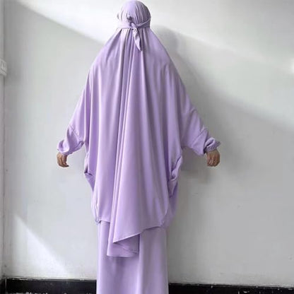 ODIZLI Two Pieces Jilbab and Dress for Muslim Women Long Khimar and Skirt Available for Prayer - color: Light Purple