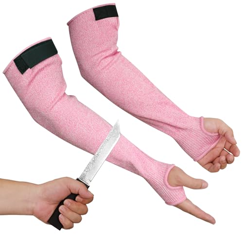 Cut Resistant Arm Sleeves for Men Women, ANSI A6 Arm Protectors for Thin Skin& Bruising for gardening Farming Yard - color: Pink