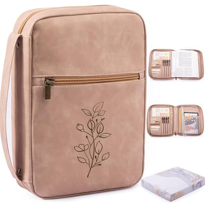 Large PU Leather Bible Cover - Debossed Case with Pocket - Gift Boxed for Men & Women