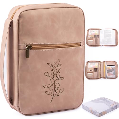 Large PU Leather Bible Cover - Debossed Case with Pocket - Gift Boxed for Men & Women