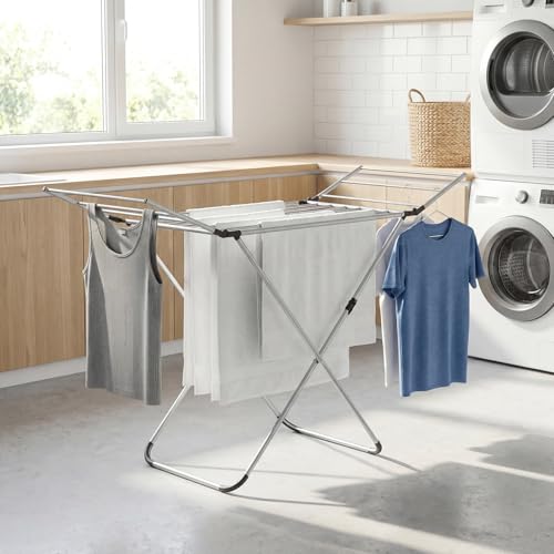 GOFLAME Clothes Drying Rack, Laundry Drying Rack with 2 Foldable Wings, 14 Drying Rods, Free-Standing Collapsible Laundry Airer for Clothes, Towels, Bed Linens, Indoor Outdoor Use, No Assembly Needed - size: 41” x 37” x 41”