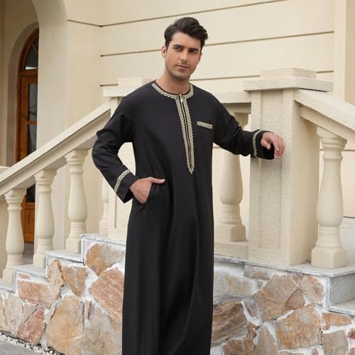 zhxinashu Thobe for Men Long Sleeve Kaftan Formal Robe Muslim Men Clothing - size: X-Large