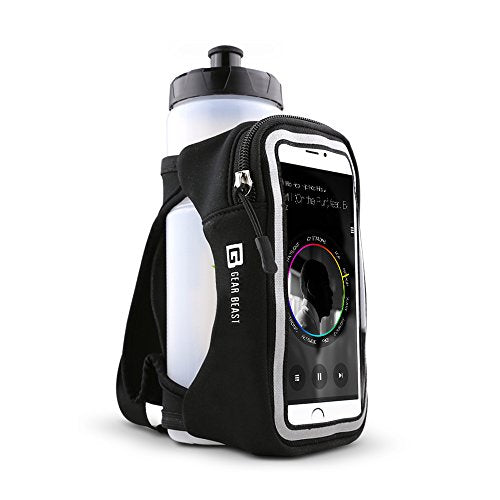 Gear Beast Running Water Bottle - 23 oz Reusable, Portable Water Bottle for Running, Walking, Hiking, Gym and Travel w/Zippered Phone Holder