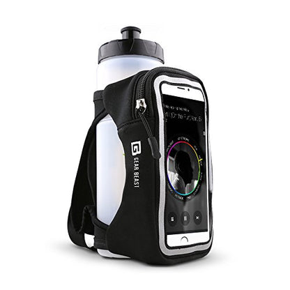 Gear Beast Running Water Bottle - 23 oz Reusable, Portable Water Bottle for Running, Walking, Hiking, Gym and Travel w/Zippered Phone Holder