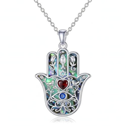 PROESS 925 Sterling Silver Hamsa/Allah Necklace Evil Eye Amulet Jewelry Gifts for Men Women - style: Hamsa Fish and Bird