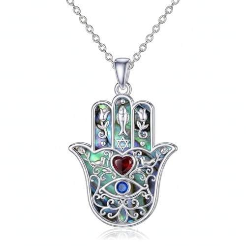 PROESS 925 Sterling Silver Hamsa/Allah Necklace Evil Eye Amulet Jewelry Gifts for Men Women - style: Hamsa Fish and Bird