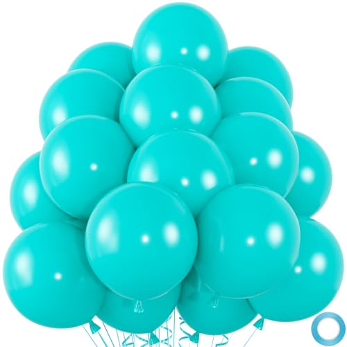 50pcs Teal Balloons, 12inch Turquoise Latex Balloons kit for Birthday Engagements Bridal Shower Gender Reveal Wedding Party Decorations (With Ribbon & Adhesive Dots) - color: Teal Blue