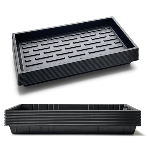 RooTrimmer 20 Pack Shallow 1020 Trays No Holes, Heavy Duty Reusable Seed Starter Flat Seedling Tray for 72/128 Cell Plug Tray, Transplant, Microgreen & Seed Germination (21"×11", 1.6" Deep, TD538) - size: TD538-20P-Black