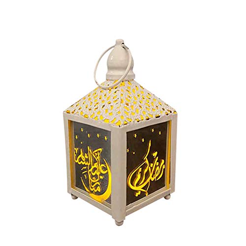 Ramadan Lantern Lights Decorations, Mubarak Islam Muslim Eid Decorations Decorative Ramadan Wooden Led Lights Handheld Vintage Lamp for Indoor Outdoor Parties - color: White, size: Small