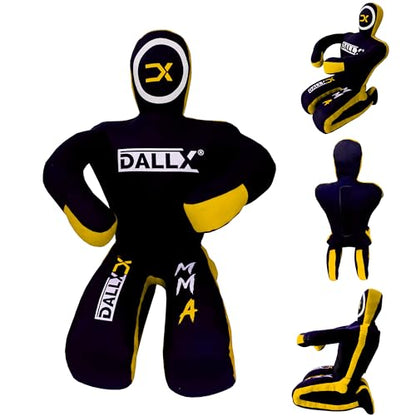 DALLX MMA Grappling Dummy BBJ Wrestling Brazilian Jiu Jitsu Punching Bag Judo Karate Throwing Boxing Fighting Dummy Self Defense Sitting Position – UNFILLED - color: Black Yellow, size: 6FT